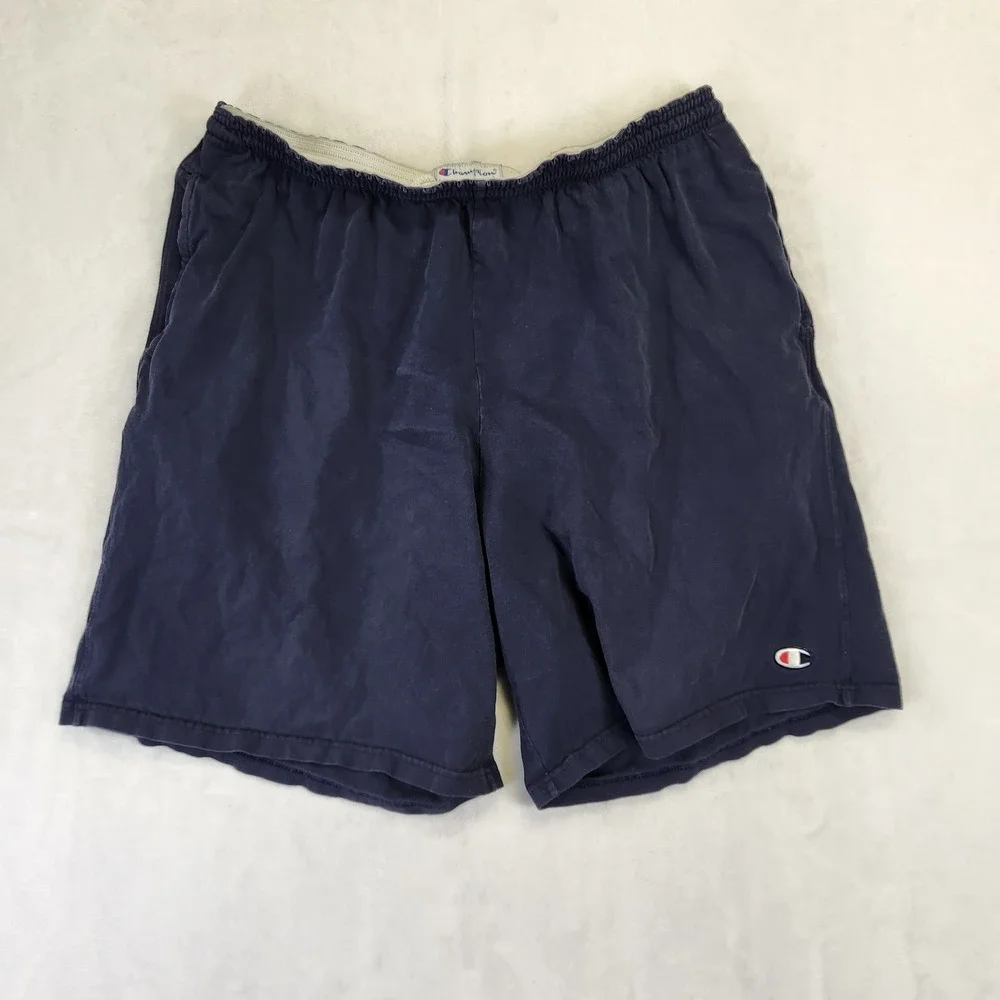 Vintage Champion‎ Navy Blue Jersey Athletic Shorts Mens Large Embroidered Logo